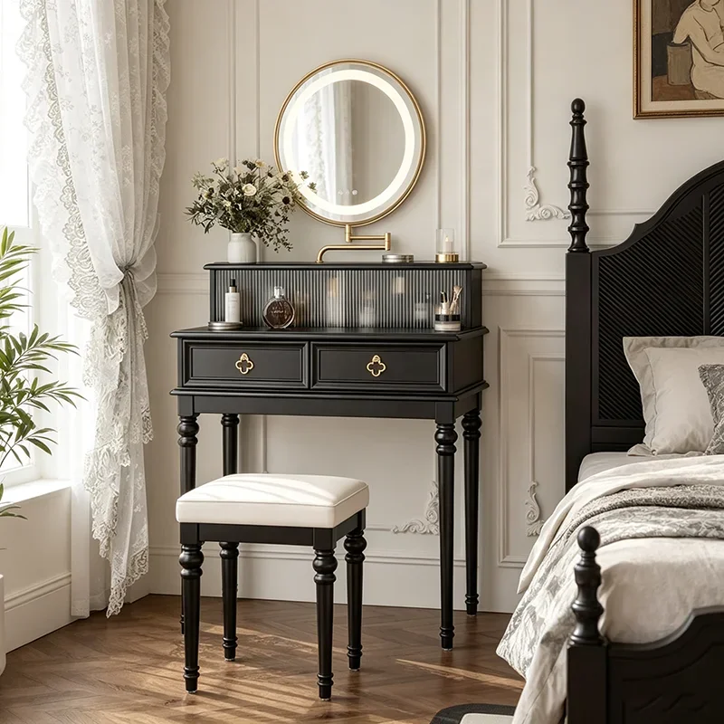 &Nordic European Vanity Table With Chair Trendy Storage Aesthetic Vanity Table Chic Roman Coiffeuse De Chambre Furniture Bedroom