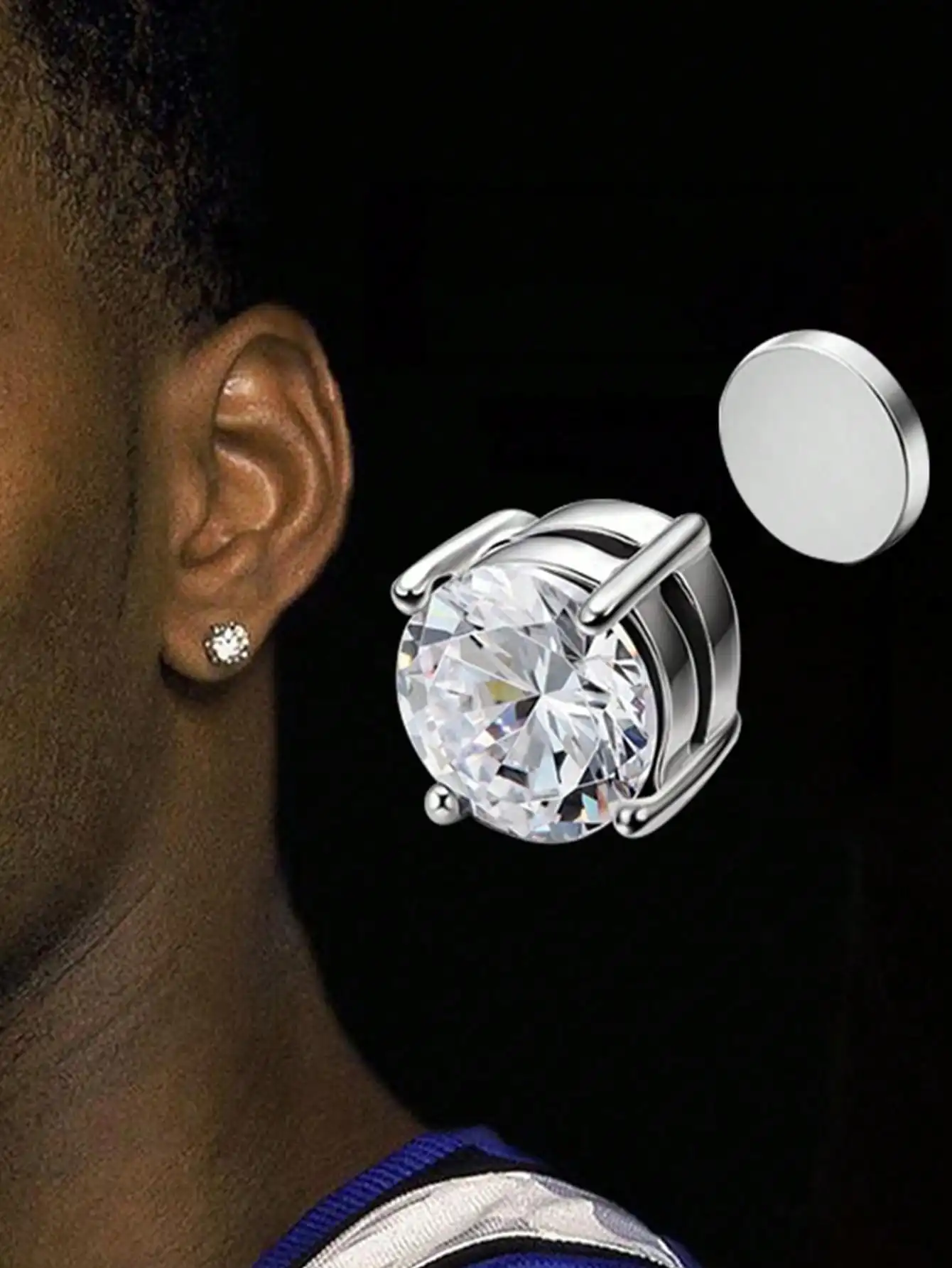 3 Pairs Crystal Magnetic Earrings Punk Round Zirconia Magnetic Earrings, Suitable For Men, Daily Wear, Gift For Christmas, New Year, Valentine's Day view 2