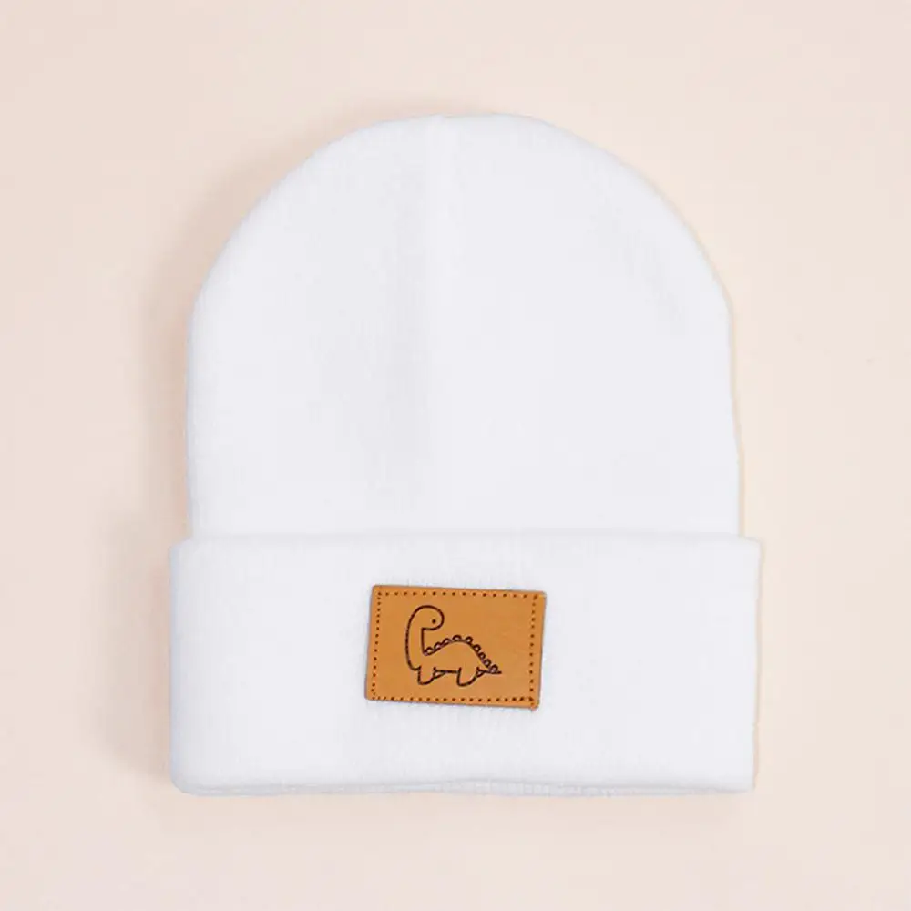 Gorro de invierno con diseño de dinosaurio para niños, gorro elástico liso para bebé, gorros cálidos de punto suave