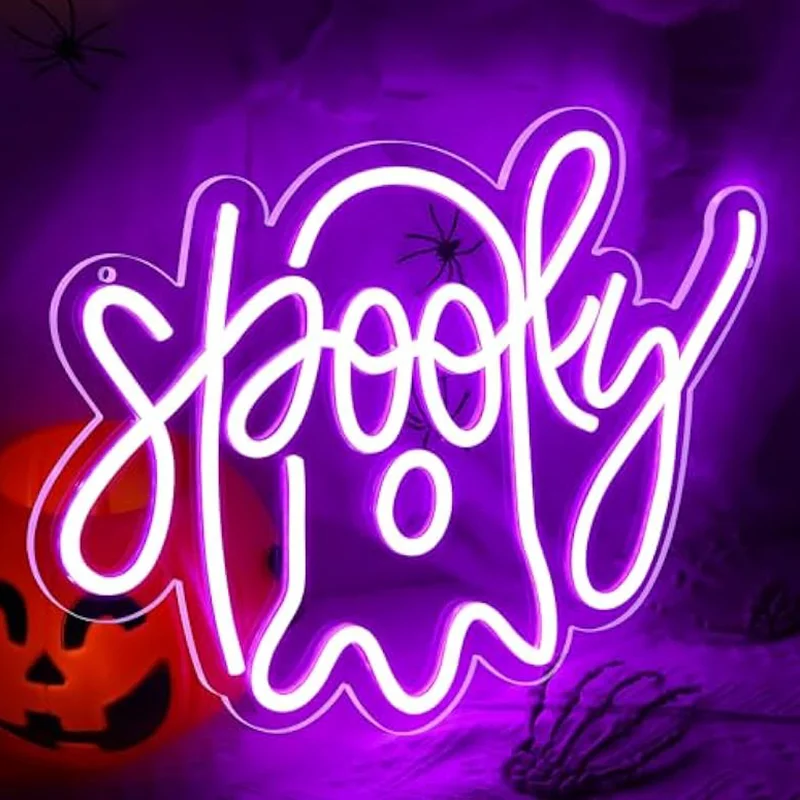 Halloween Ghost Neon Sign Purple Ghost Led Light Up Sign Wall Decor For Halloween Party Home Bar Man Cave Birthday