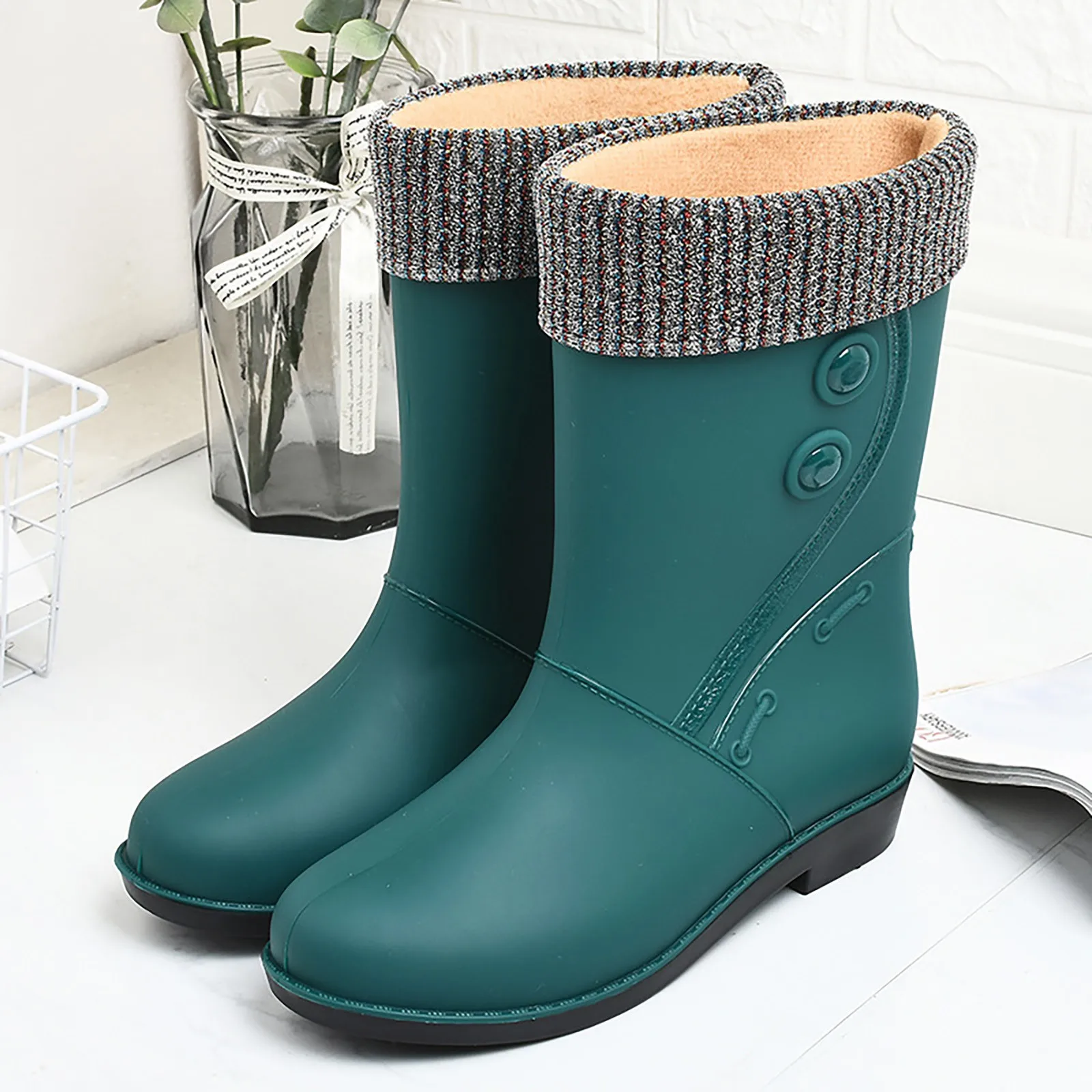 Women Rain Shoes Shoes Comfortable Light Ankle Rain Boots Frosted Outdoor Rain Boots Disposable Wading Boots