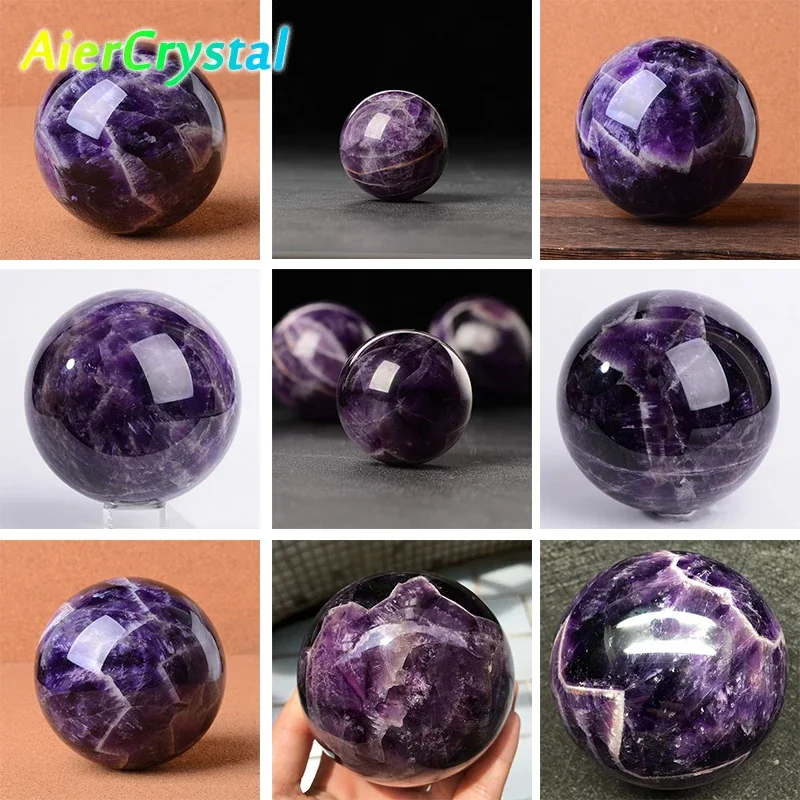 Natural Amethyst Raw Quartz Crystal Ball Polished Stone Reiki Healing Souvenirs Gift Handmade Craft Exquisite Collect Decoration