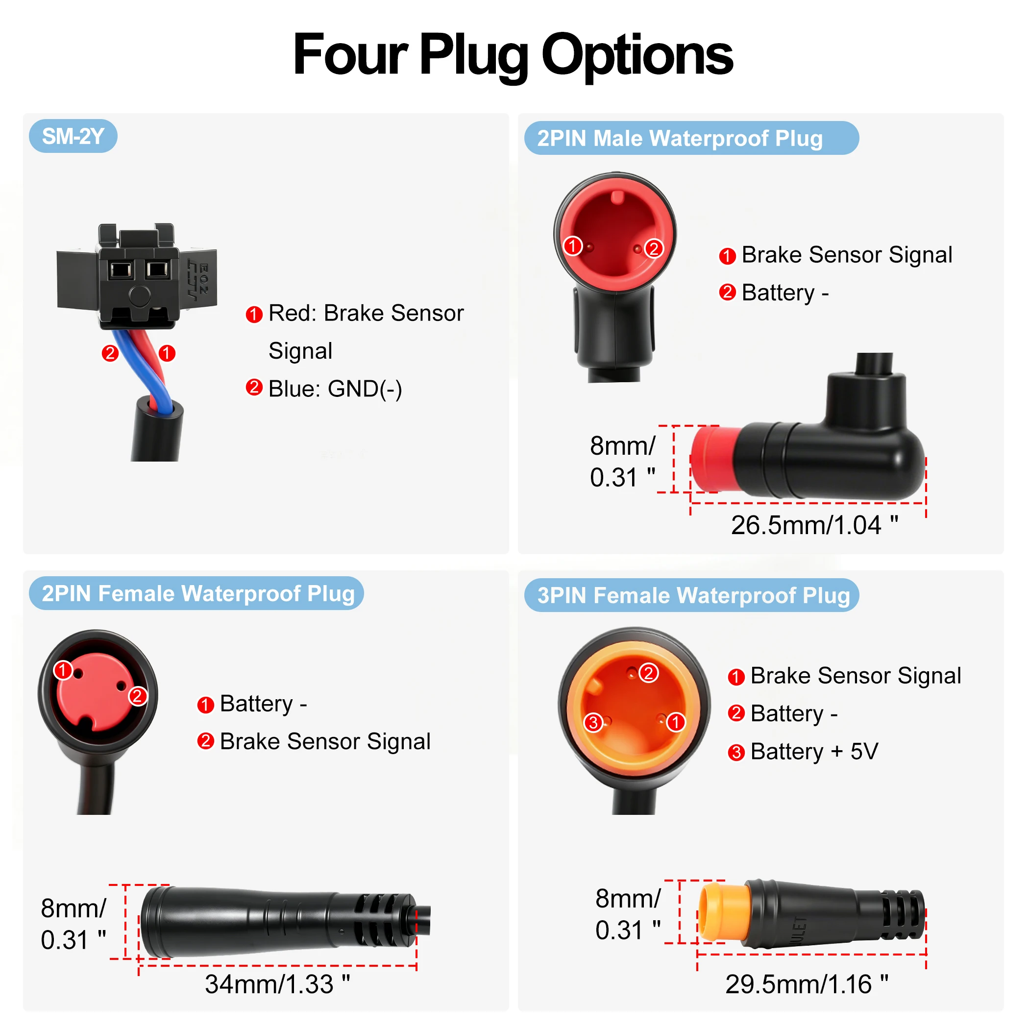 EBIKE Electric Motorcycle, Left&Right Power-Off Brake Lever, M8 2PIN Male-Female Connector; 3-Pin Male Connector, SM Connector.