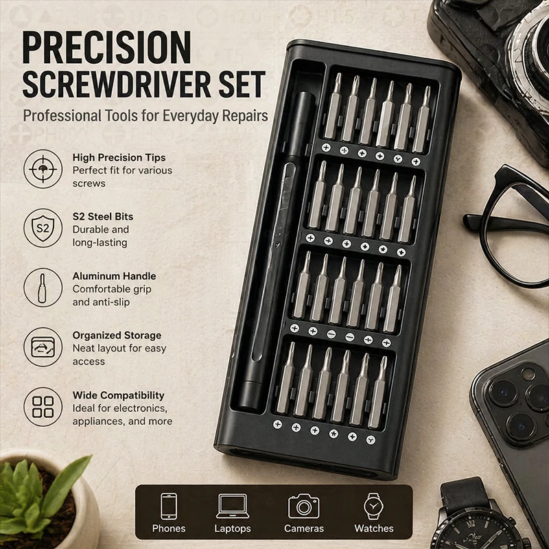 

25-in-1 digital product daily maintenance partition storage tool S2 steel screwdriver set with precision screwdriver bits