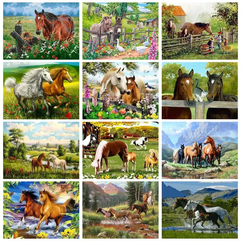 

RUOPOTY Diy Painting By Numbers Running Horse In Grass On Canvas Unique Gift Home Decor Animals Picture Coloring Handiwork Art