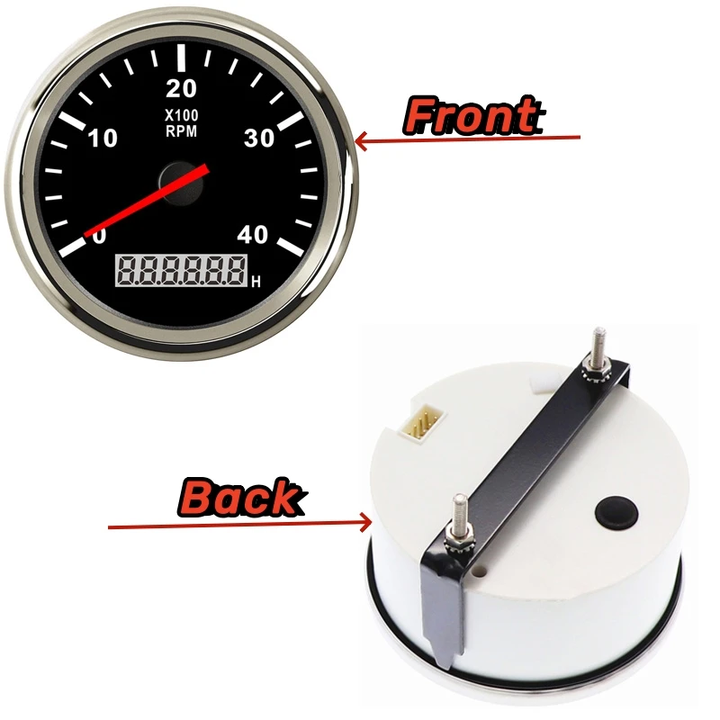 Auto Truck Boat 85mm Tachometers Gauges Revolution Meters 0-4000RPM Show Rev Counters with Red / Blue Backlight & Hourmeters - view 4