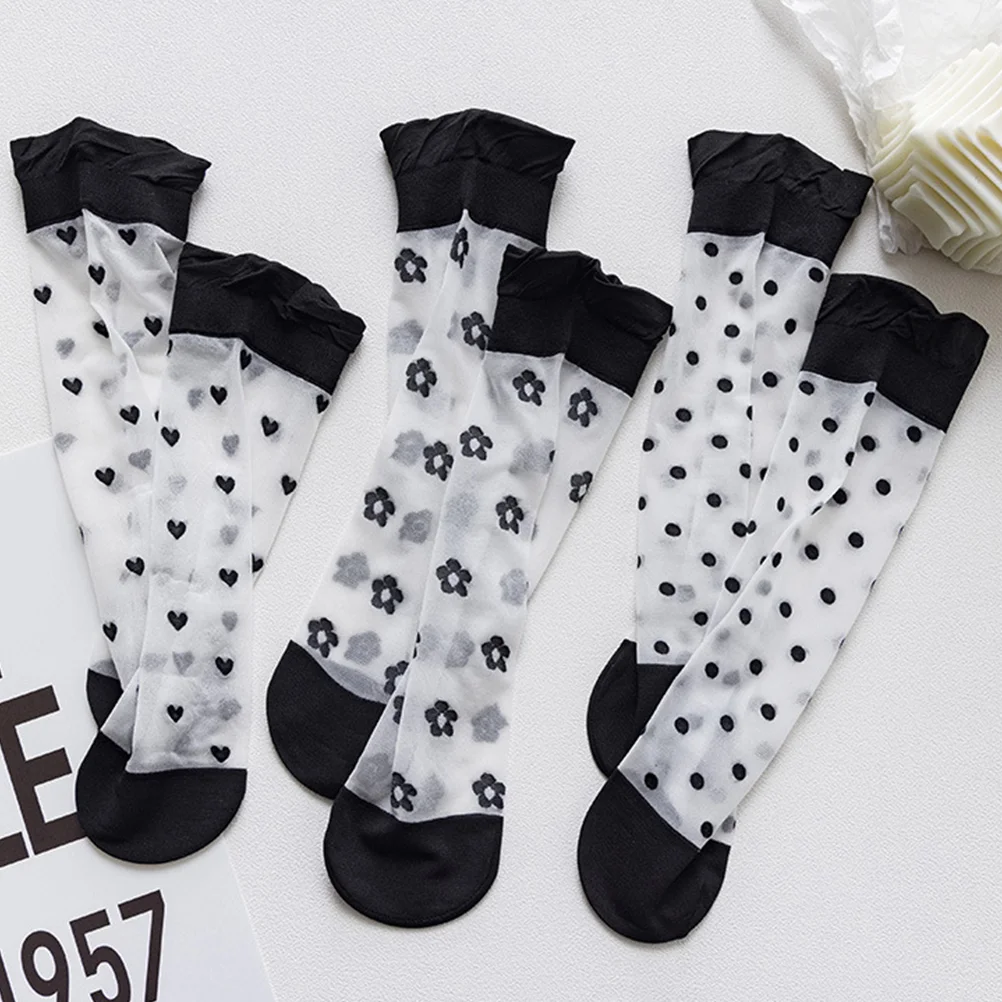 3 Pairs Socks for Ultra Thin Tube Transparent Lace Flower Mesh 's