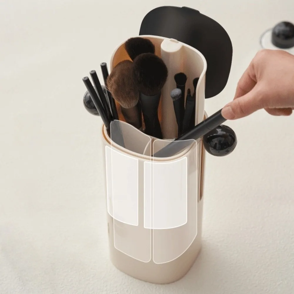 Large Capacity Automatic Lifting Makeup Brush Holder with Lid Press Type Makeup Brush Storage Tube Waterproof Dustproof