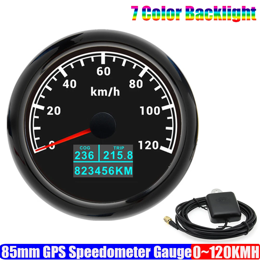 ZMFJH 30KMH,60KMH,120KMH,200KMH 85MM GPS Speedometer with Antenna COG TRIP Odometer for Marine Boat Yacht Auto Car 7 Color LED