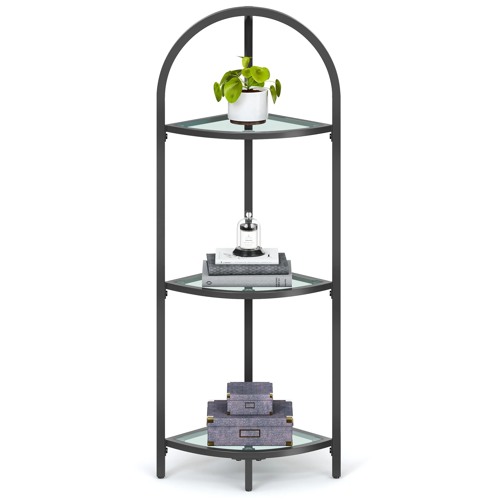 

Freestanding Tempered Glass Plant Shelf Multifunctional Display & Home Decor Storage Metal Organizer