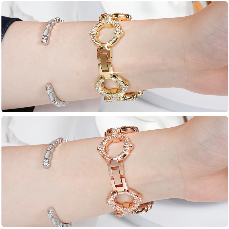 Para apple iwatch s10 cristal com diamante metal pulseira de relógio s9/s8/7/8/9/10th geração verão moda feminina pulseira inoxidável