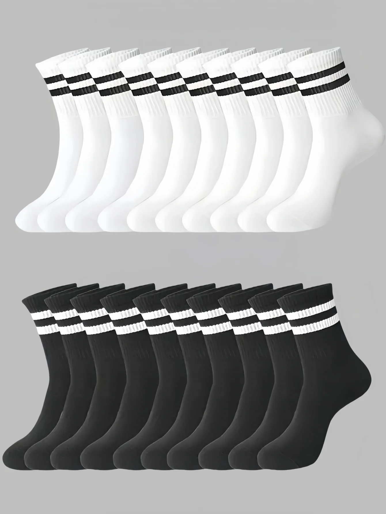 3/ 6 pairs Striped mid-calf socks, crew socks, comfortable and breathable, women's white socks, suitable for daily sports wear