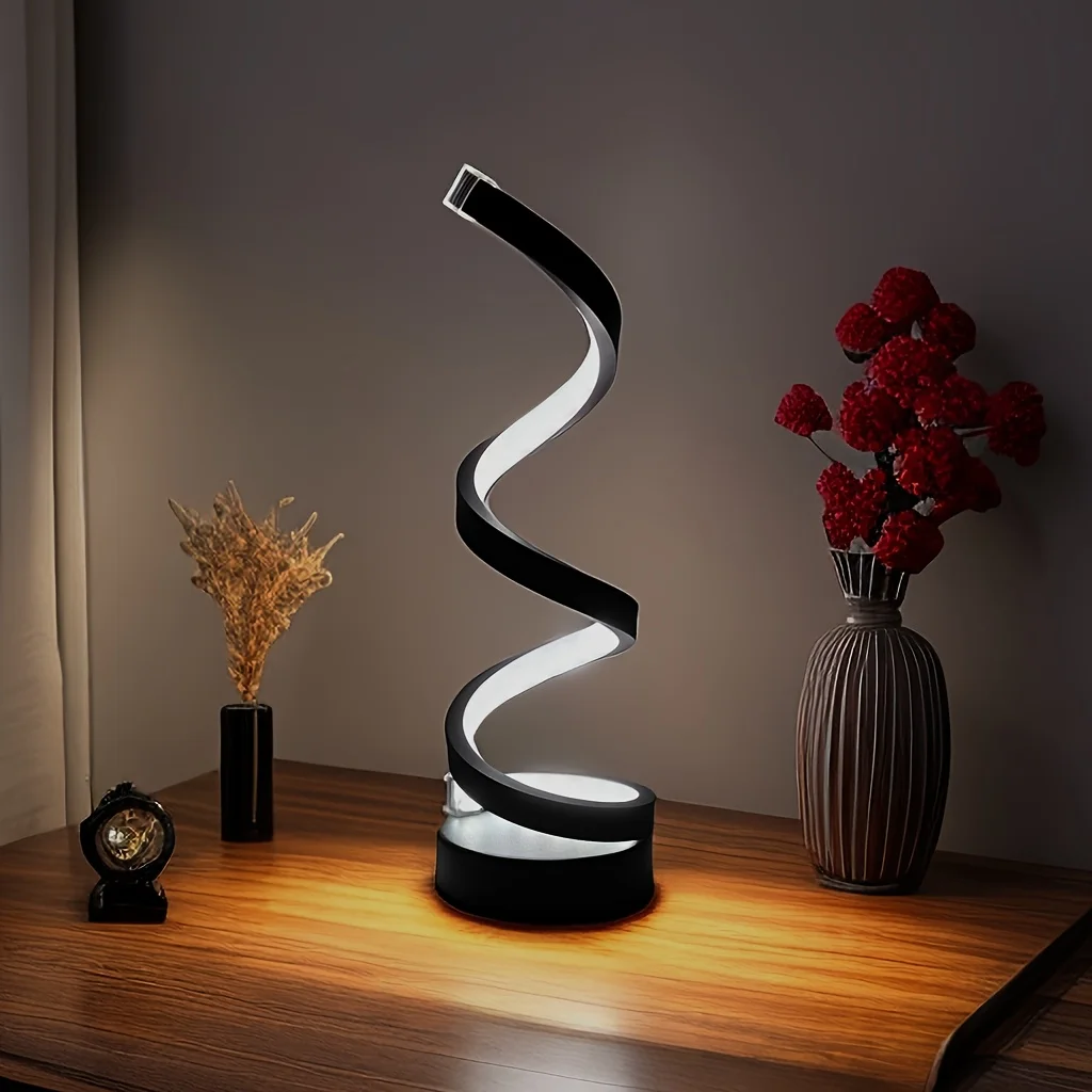 Lâmpada de mesa espiral para quarto e escritório, mesa de noite, estante, sala de estar, decoração, 3 cores escurecimento, 1pc