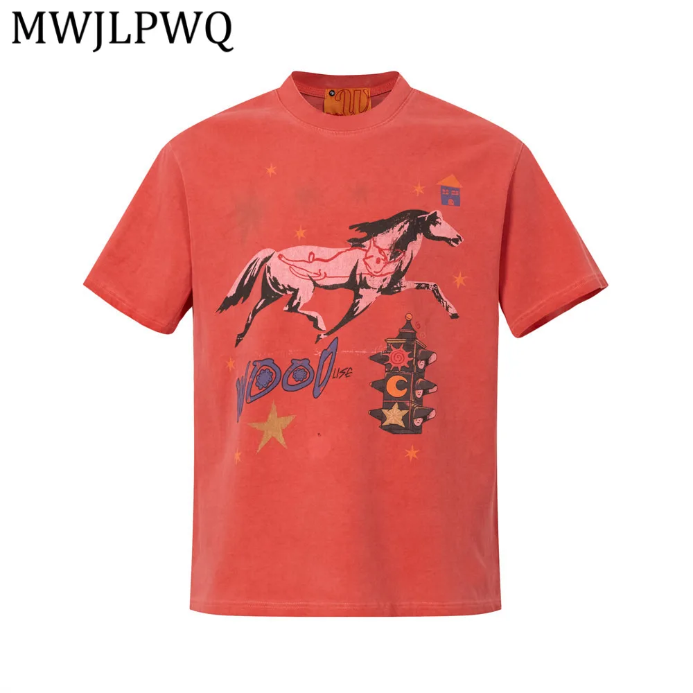 

MWJLPWQ Print Distressed Cotton Short-Sleeve T-Shirt For Men 2026 Summer Casual Loose Fit Round Neck Tee Ins Hip-Hop 16210