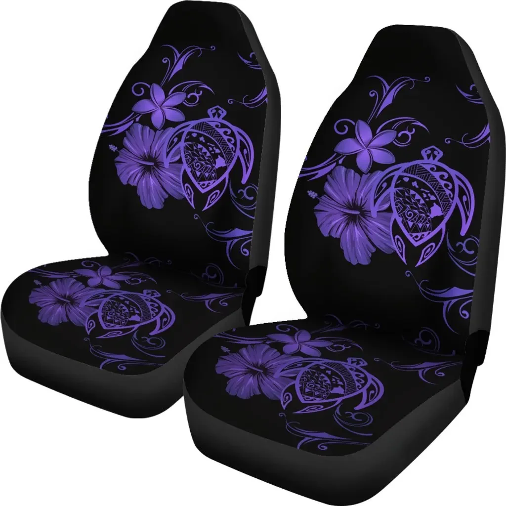 Hawaii Turtle Hibiscus Poly Purple Seat Cover Car Seat Covers Set 2 Pc, Car Accessories Car Mats