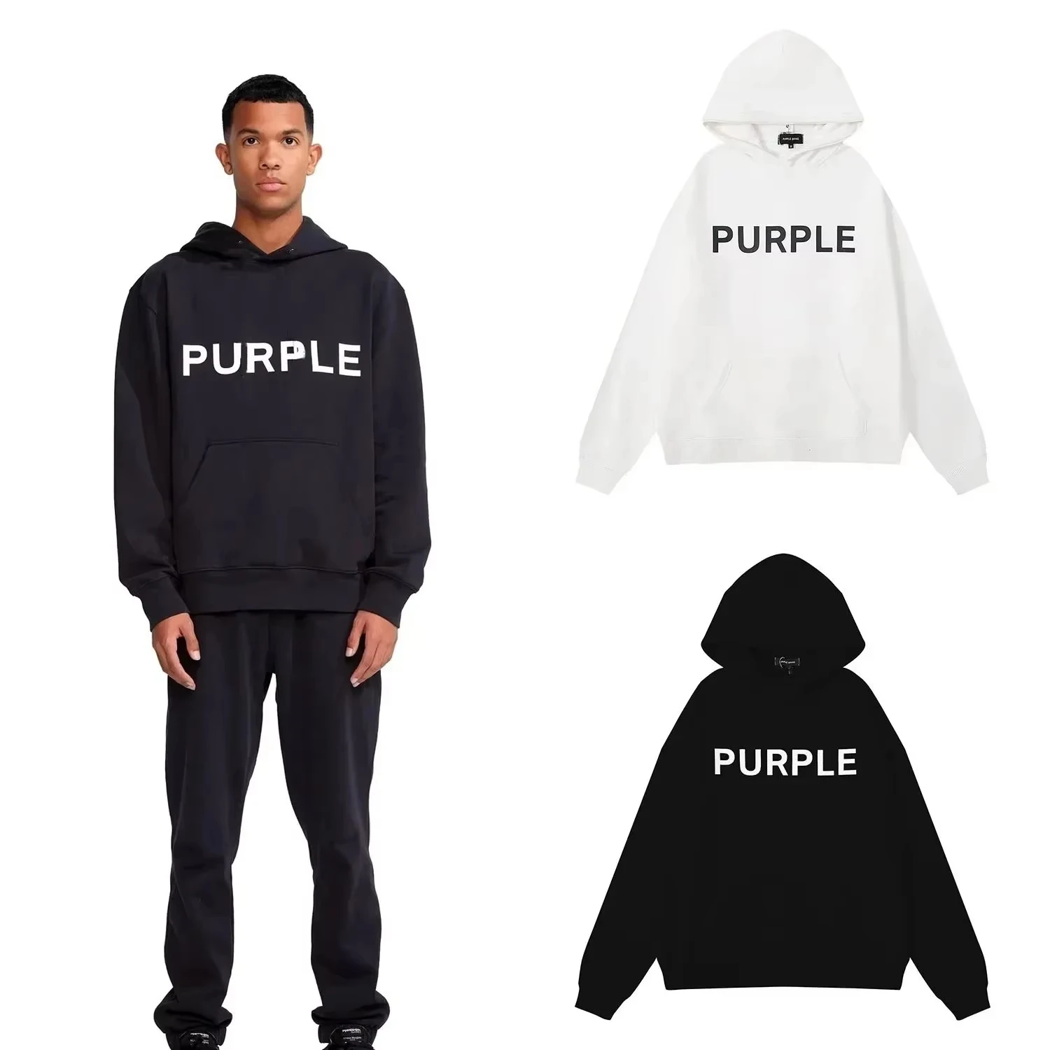 2025 New Street Fashion Autumn and winter Purple Brand Basic Letter Printed Loose Looped Hoodie