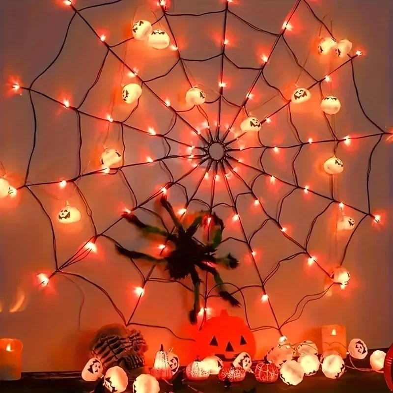 70 LEDs Halloween araña telaraña luces decoración con pilas con Control remoto red malla jardín decoración de pared