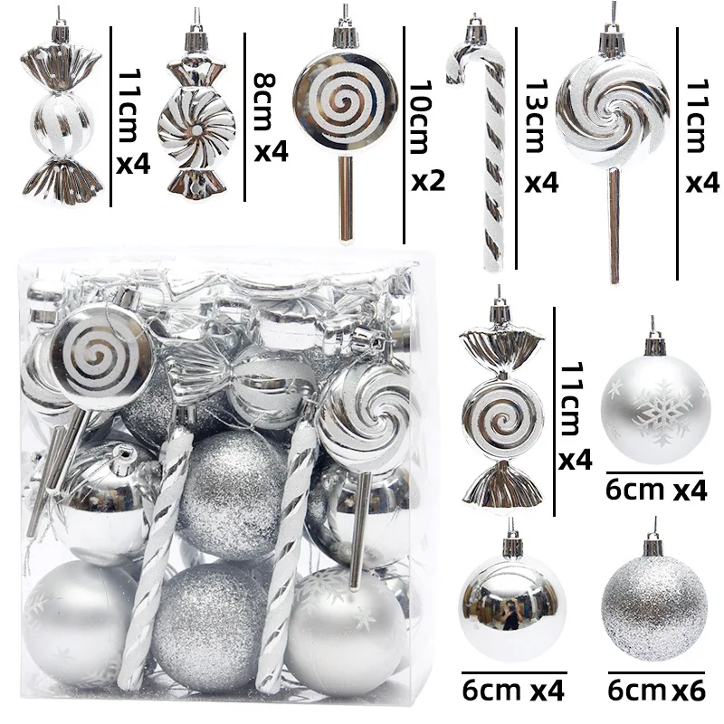 36/40/50pcs Silver Christmas Ball Ornaments Special-shaped Christmas Tree Party Decoration New Year Christmas Spheres Pendant