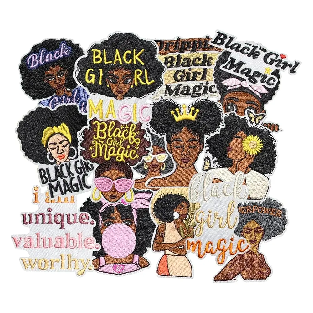 

15PCS Black Girl Magic Iron on Patches, Inspirational Afro Girl Embroidered Applique Set with Empowering Quotes and Designs f