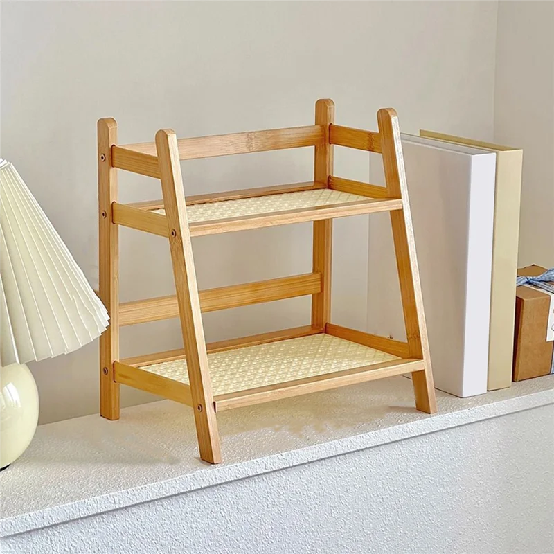 【OFF-SHELF】Wooden 2-Tier Storage Shelf Desktop Organizer Display Stand Multifunctional Stationary Rack For Kitchen Bedroom Offic