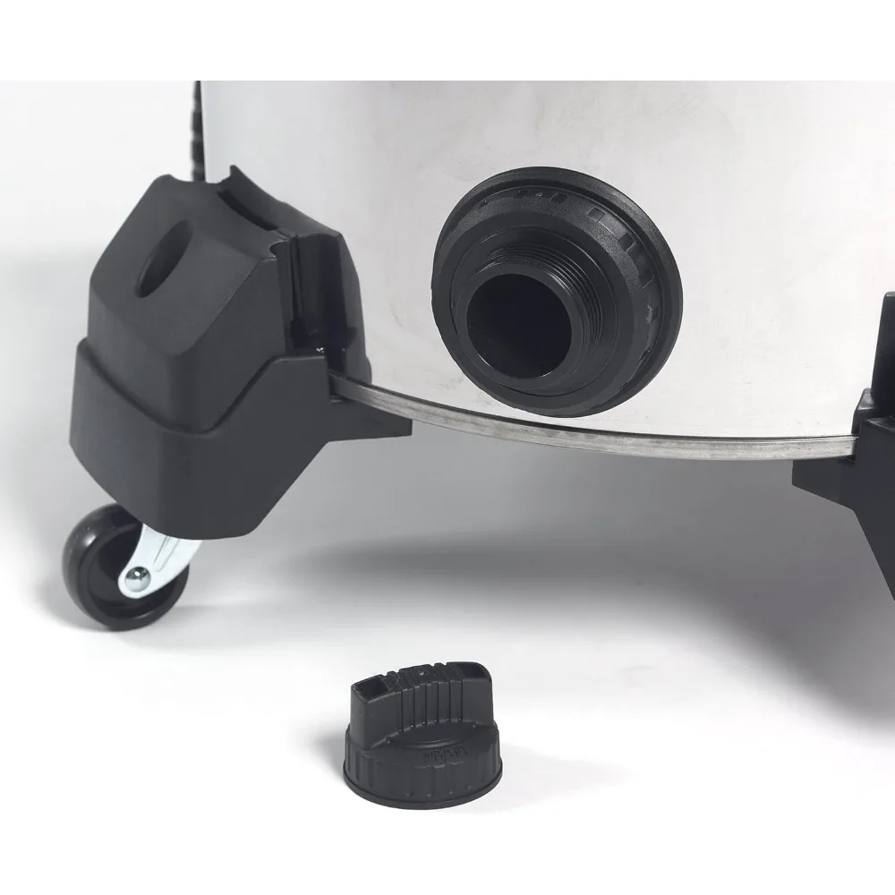 Aspirapolvere per negozi asciutti e bagnati in acciaio inossidabile da 16 galloni con carrello, motore da 6,5 HP, ruote grandi, tubo professionale, funzione di scarico