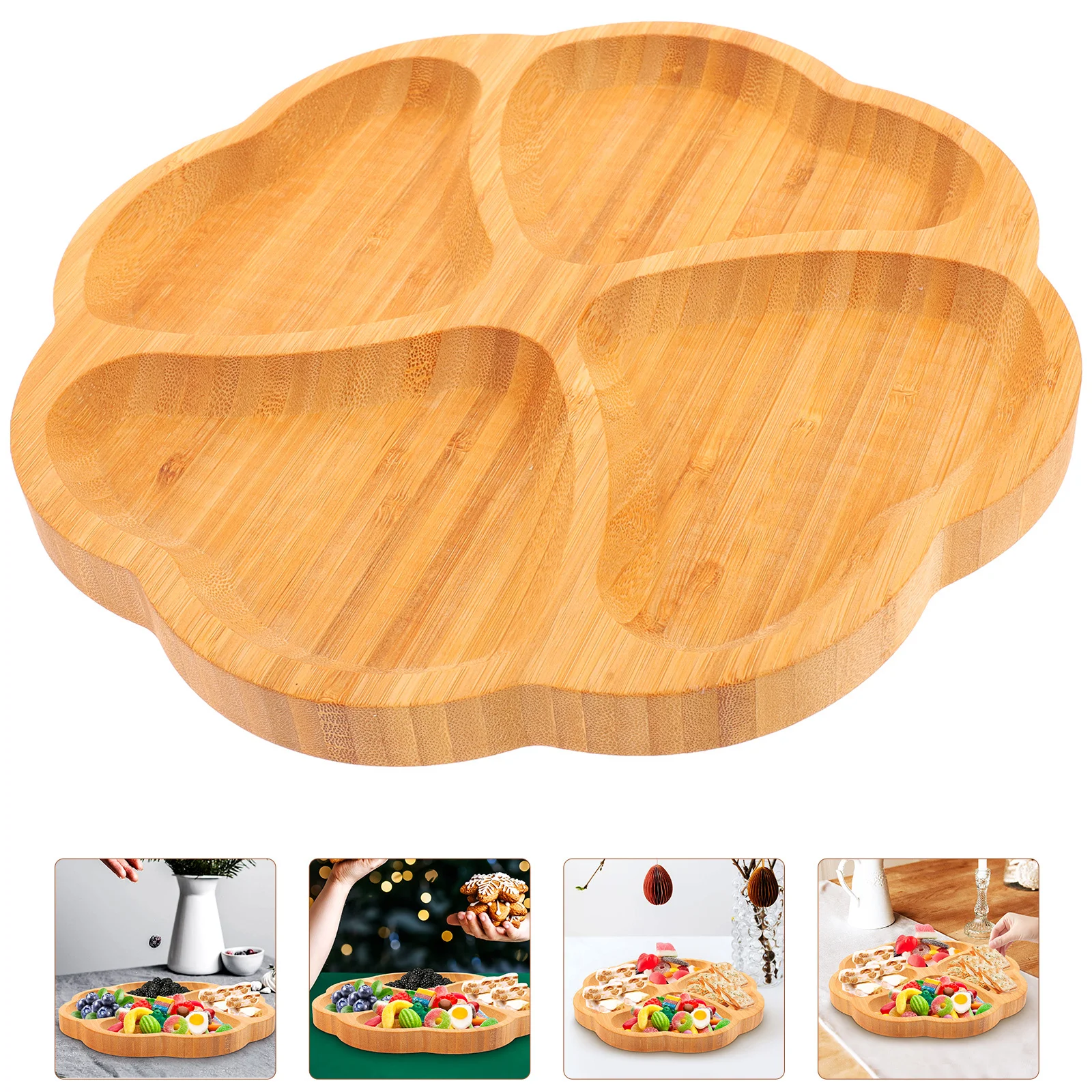 

Bamboo Snack Plate Cookie Dessert Serving Tray Decorative Desktop Fruit Storage Multi-Functional Practical Lightweight