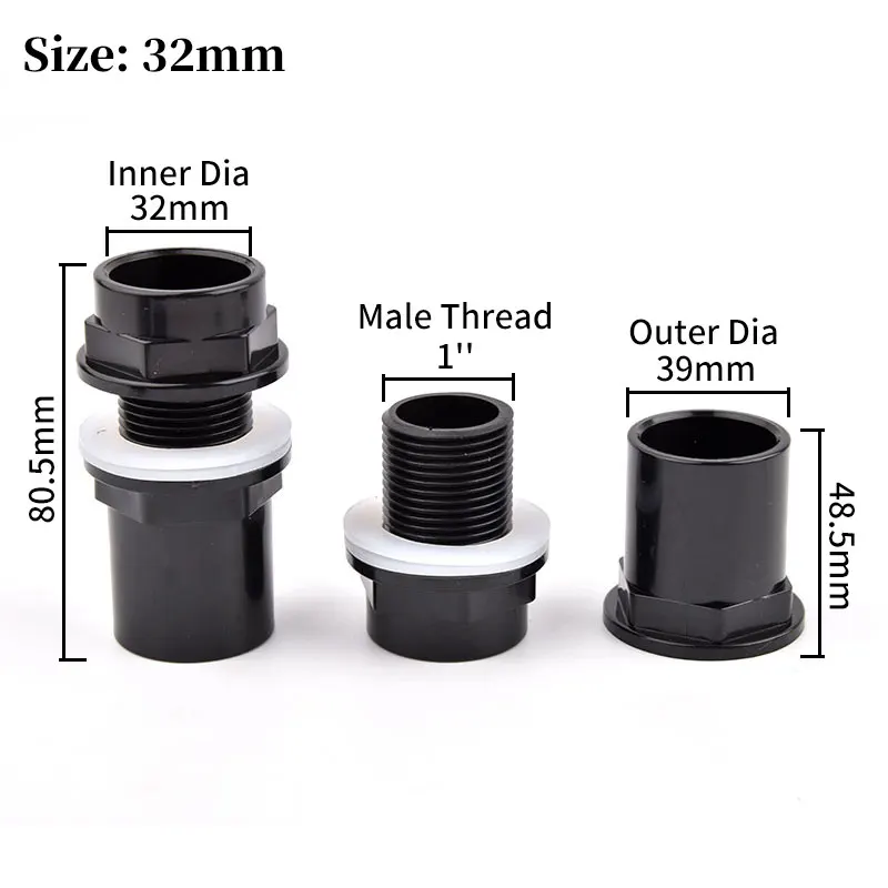 20~50mm Black PVC Pipe Connector for Aquarium