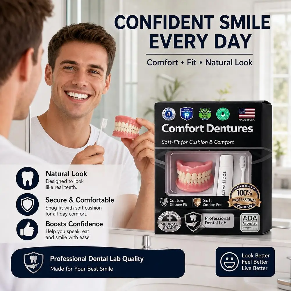 Handmade Realistic Silicone Full Dentures 2026 Comfort Soft False Teeth Oral Repair Covers Fit All Adult Missing Teeth