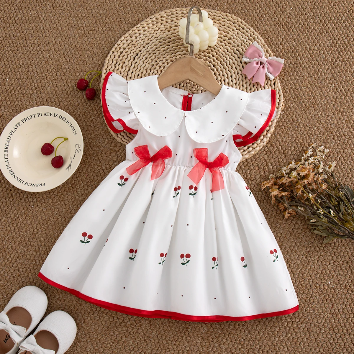 Girls' Dress Summer Wave Point Bow Princess Baby Girls' Dress Cute Birthday Party Baby Dress Baby Girl Clothing ﻿
