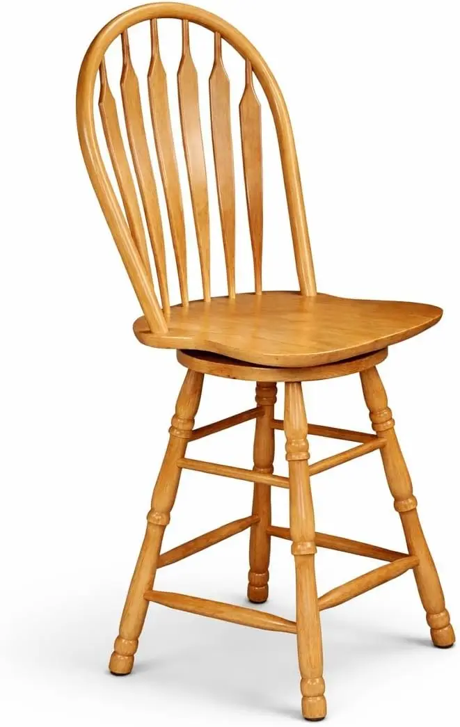 

24" Counter Height Swivel Barstool, Farmhouse Arrowback Café Stool, Light Oak Solid Wood for Dining Room Kitchen