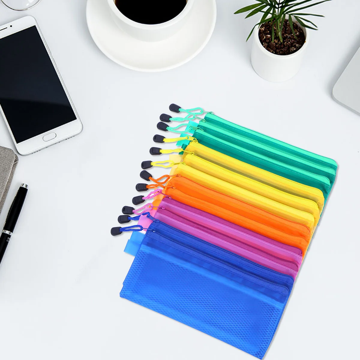

16pcs A6 Portable Office Stationery Bag Mesh Zipper File Bag Frosted PVC Waterproof Pencil Bag Office School Supplies(Random