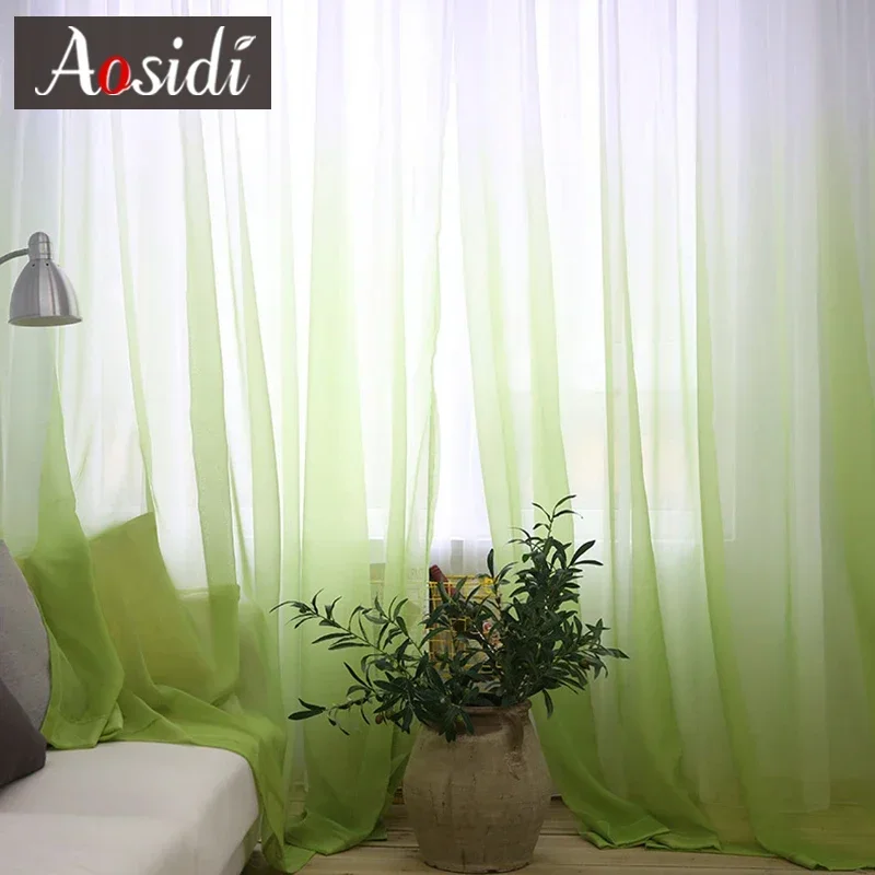 Modern gradient Tulle Curtain for Living Room Curtains kitchen Windows Sheer Curtains Bedroom Decoration Colorful Voile Drapes