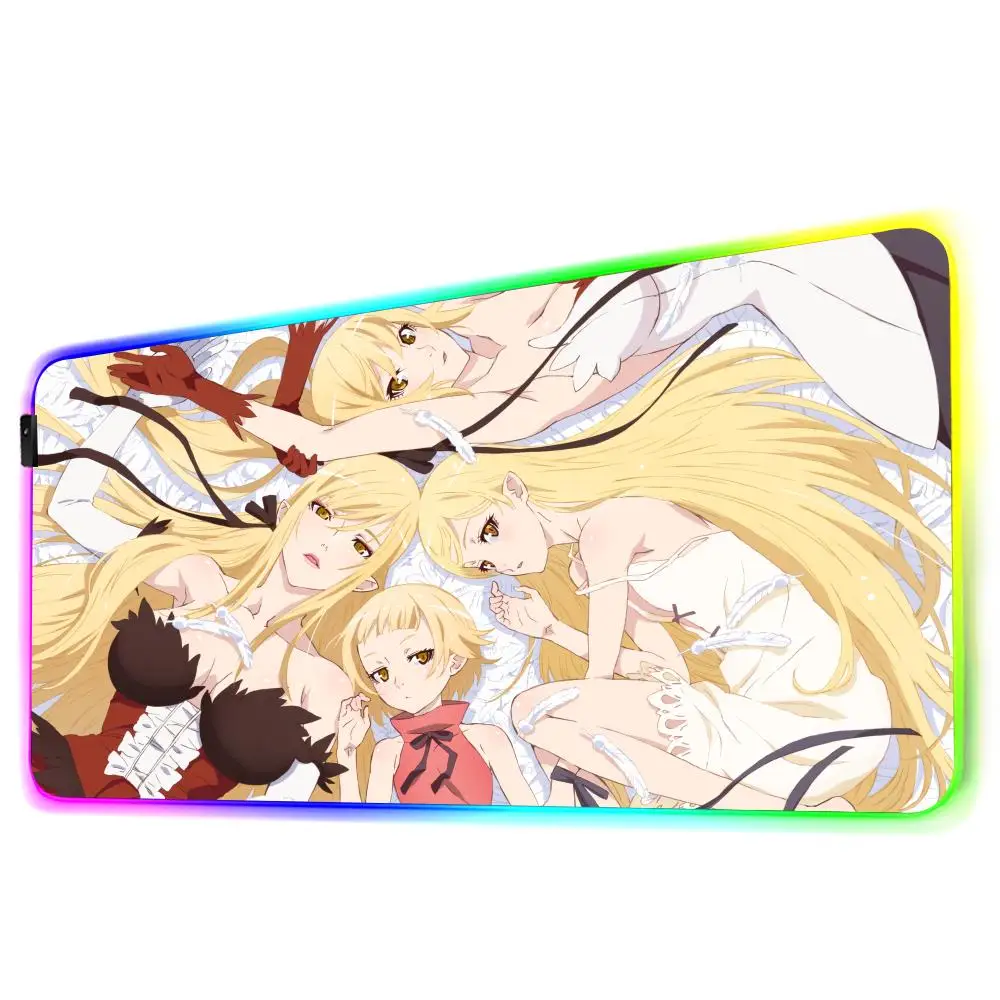 Oshino Shinobu Monogatari Series Mouse Pad Gamer Rgb Desk Mat Back Light Led Mousepad Setup Deskmat Big Mousepad Backlight