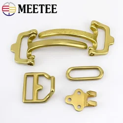 1Set=4Pcs Meetee Solid Brass Cavalry Men Belt Buckle DIY Waistband Jeans Leather Craft for 38mm Belts Rivet Screws Accessory