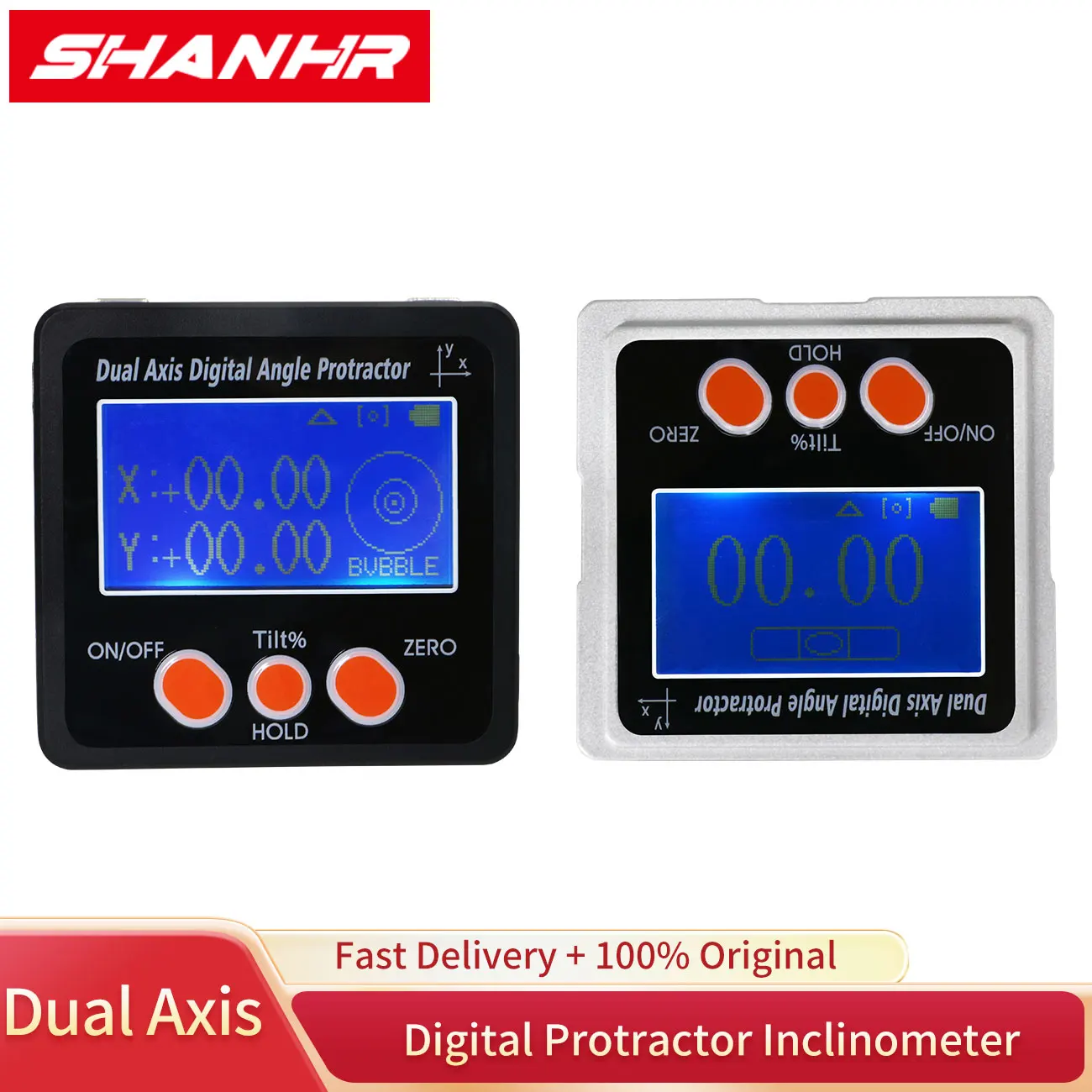 SHANHR Aluminum Dual Axis Digital Angle Gauge Finer Digital Bevel Box With Magnets Angle Meter