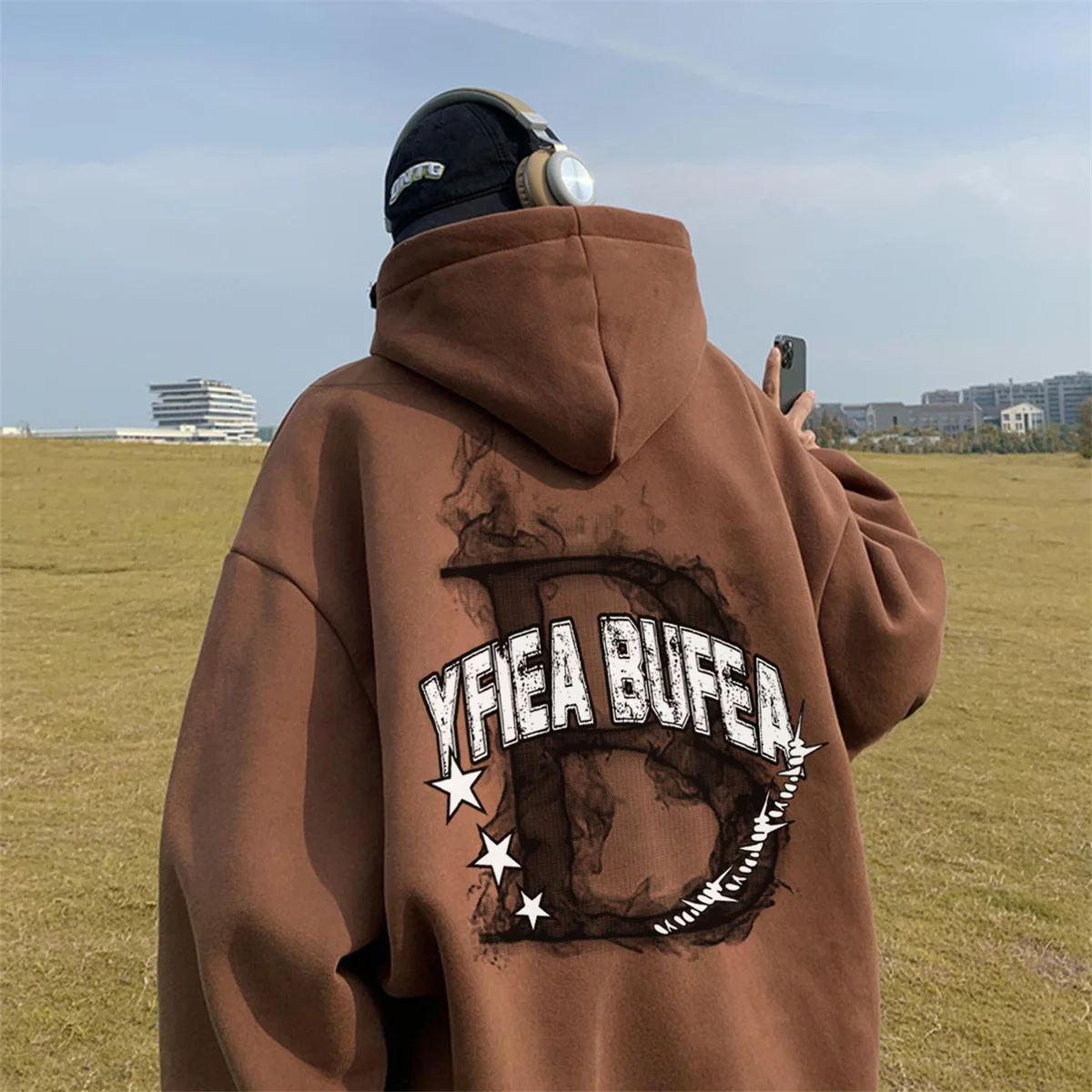 

Heavyweight Hoodie Long Sve Thiened Fce Loose Fit Men's Sweatirt Autumn Winter Street Sle Printed Casual Top