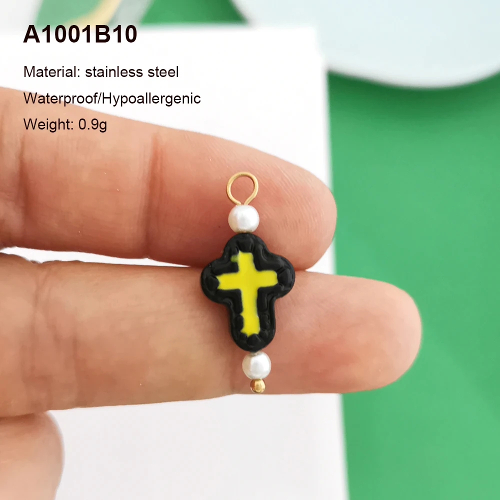 2 teile/los Edelstahl Glas Anhänger Charme Kreuz Weiß Gelb Halskette Gold Farbe Rosa Lila Blau Großhandel QMHJE