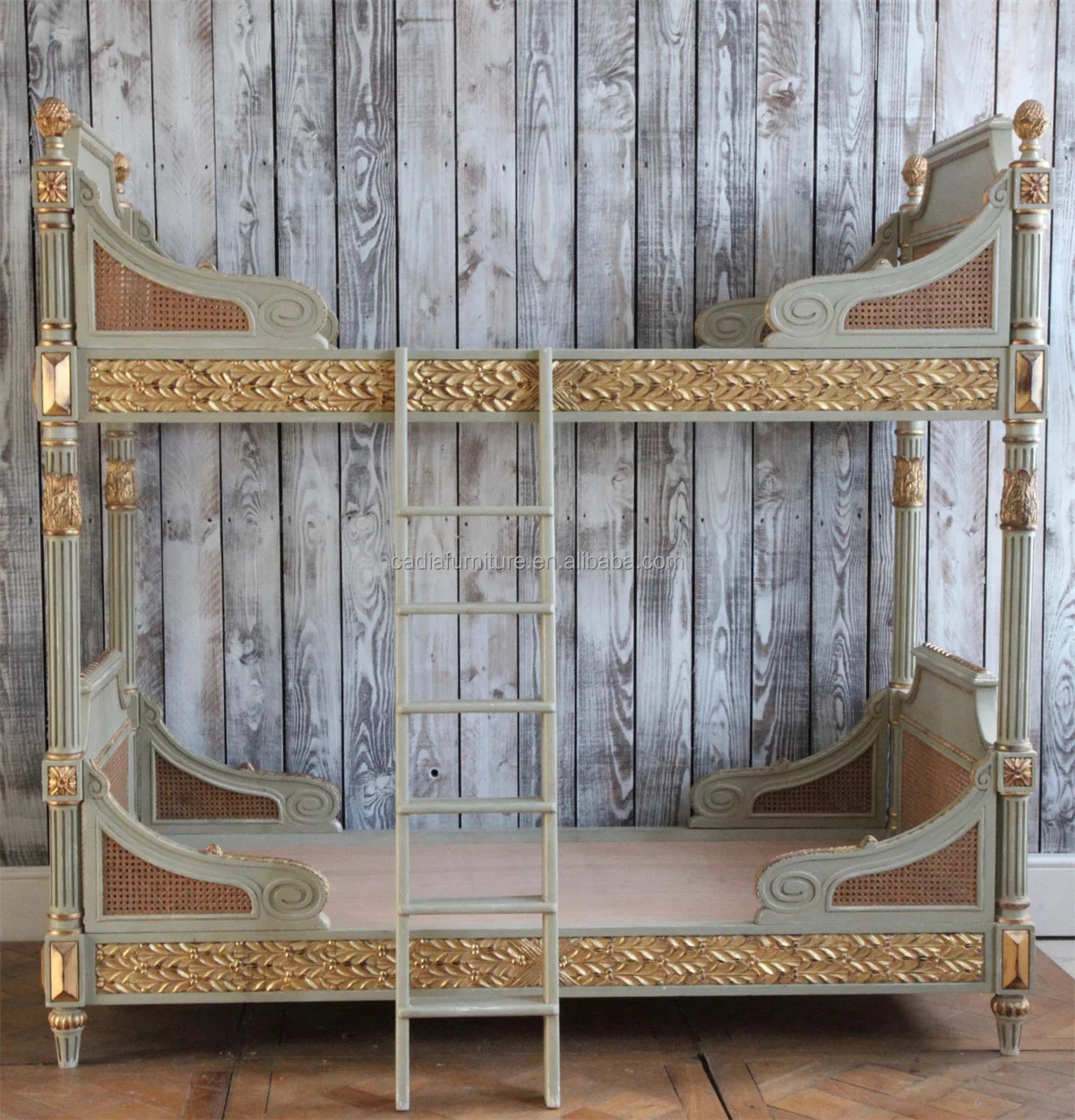 French Antiqued Luxury Provincial King-Size Wooden Bunk Bed Solid Wood Soft Style Home Furniture