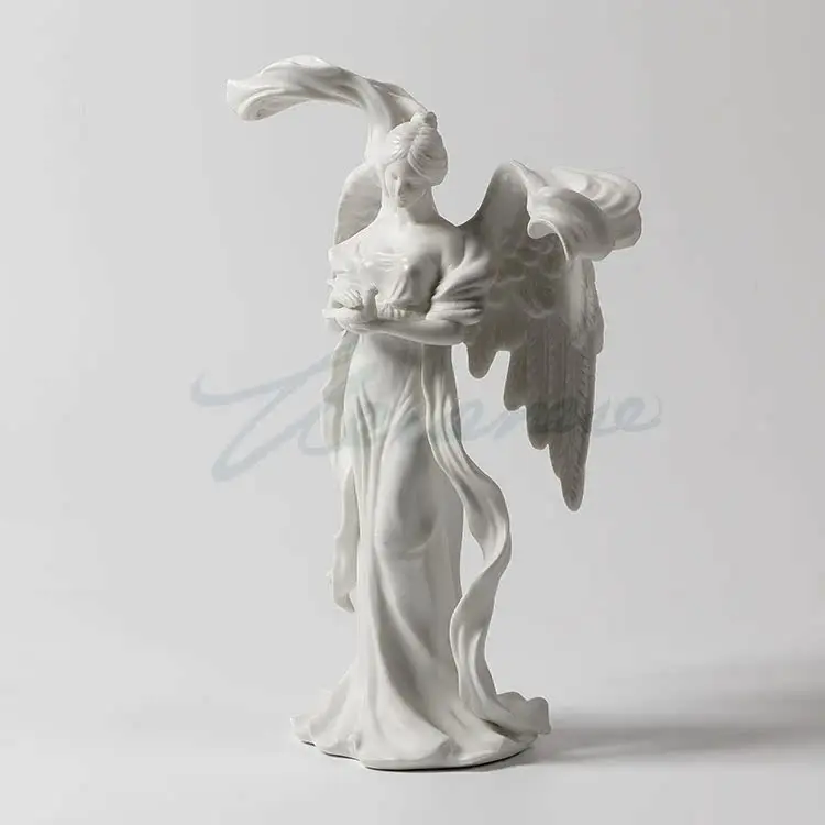 Ceramic Crafts Angel Holds Pigeon Sculpture Porcelain Angel Figurine Home Desktop Ornaments Office Decoration Birthday Gifts