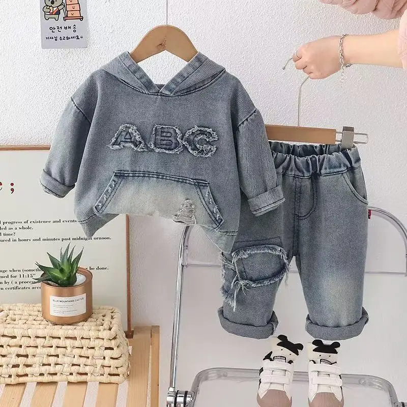 

Spring Autumn Denim For Boys' Set New 2025 Korean Version Jacket Fashion Jeans Handsome Two-Piece Set Kids Outfits