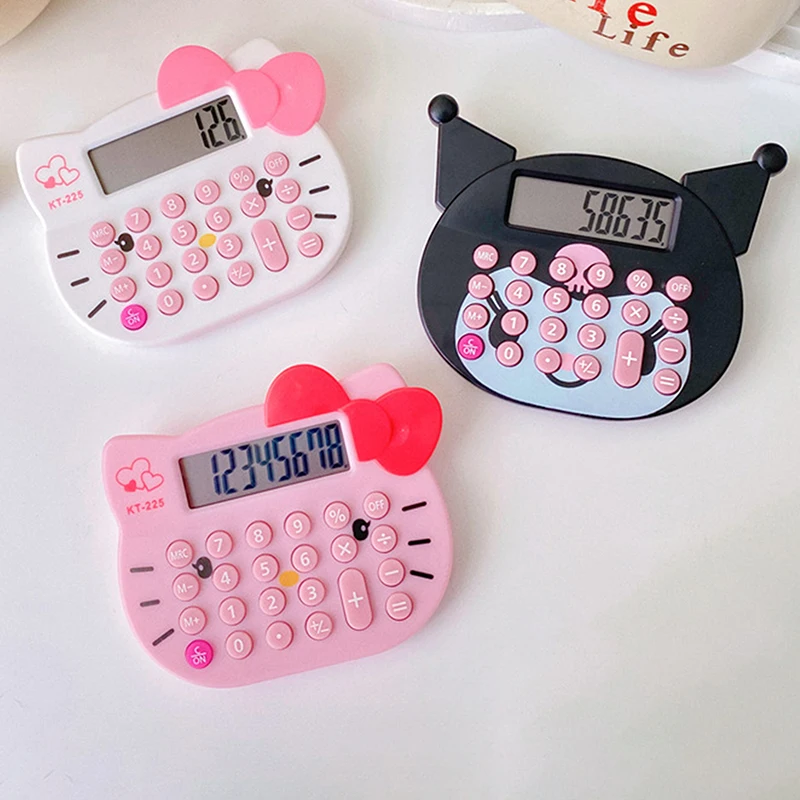 1PC Cute Girly Heart Sanrio Anime Hello Kitty Kawaii Cat Head Calculator Cinnamoroll Kuromi My Melody Convenient Mini Computer