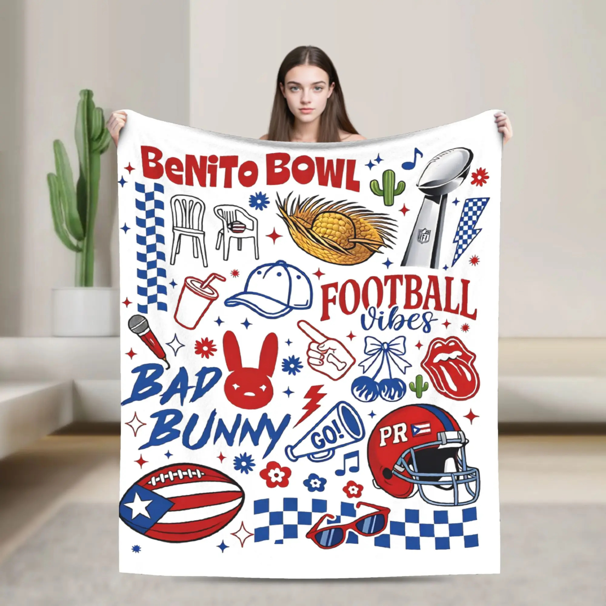 Benito Bowl 2026  Bad Bunny   Fleece Blankets  Awesome Throw Blankets for Bed Sofa Couch 200x150cm Bedspreads