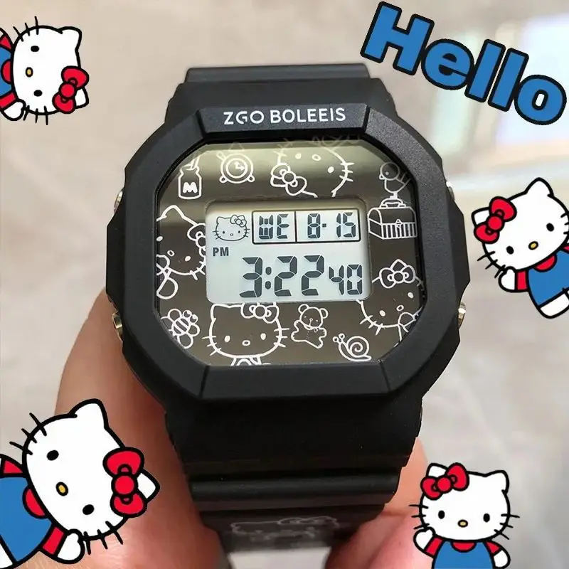 Original ZGO x Sanrio Hello Kitty Electronic Watch Sports Wristwatch 50M Waterproof TPU Watch Strap Chronograph for gift 8611