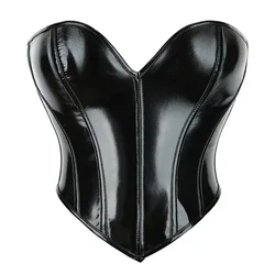 Women Corset Crop Top PU Leather Zipper Steampunk Bustiers Short Torso Slimming Body Shaper Sexy Lingerie Clubwear