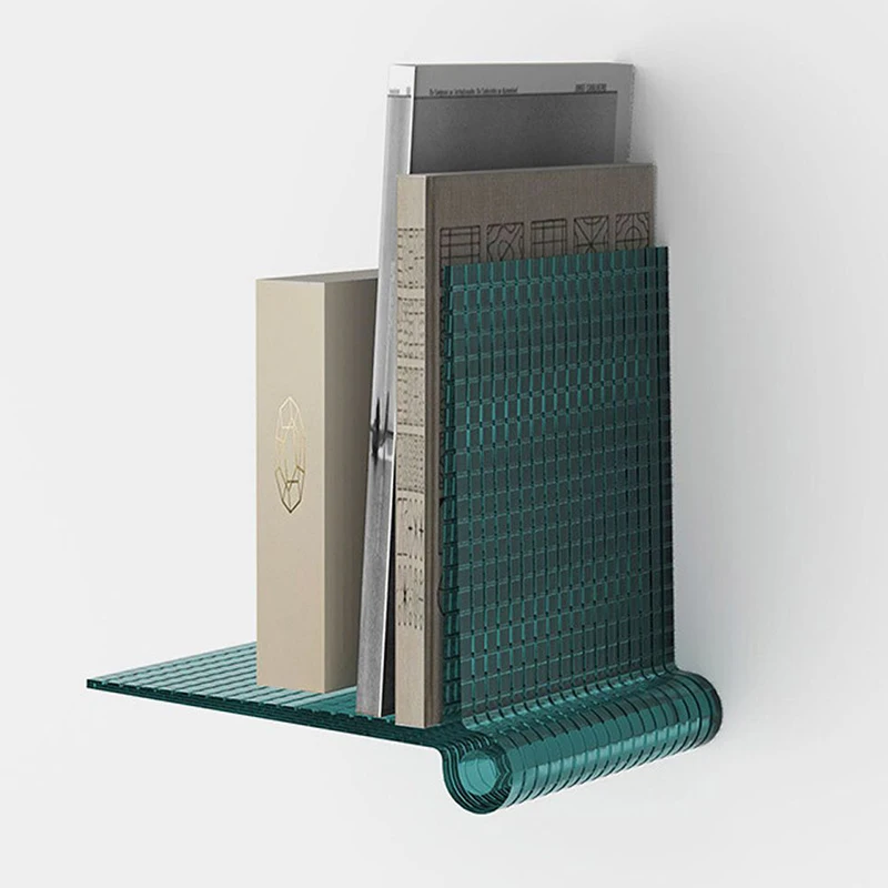 

Creative Art Deco styling, wall-mounted bookshelves, acrylic baffle shelves