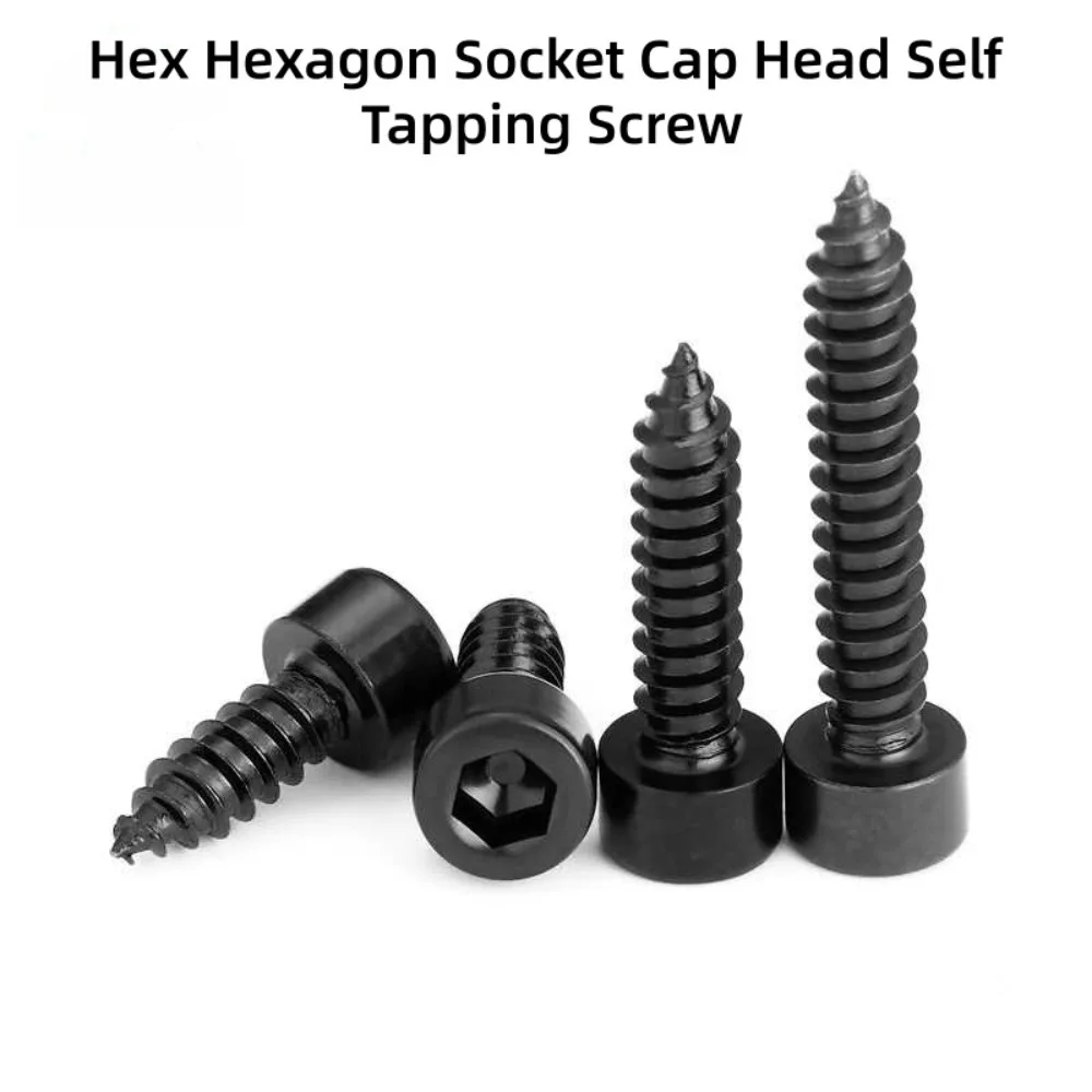 8.8 Grade Black Hex Socket Cap Head Self-Tapping Screws, M1.7 M2 M2.3 M2.6 M3 Allen Cup Head Wood Screws for Speaker Furniture