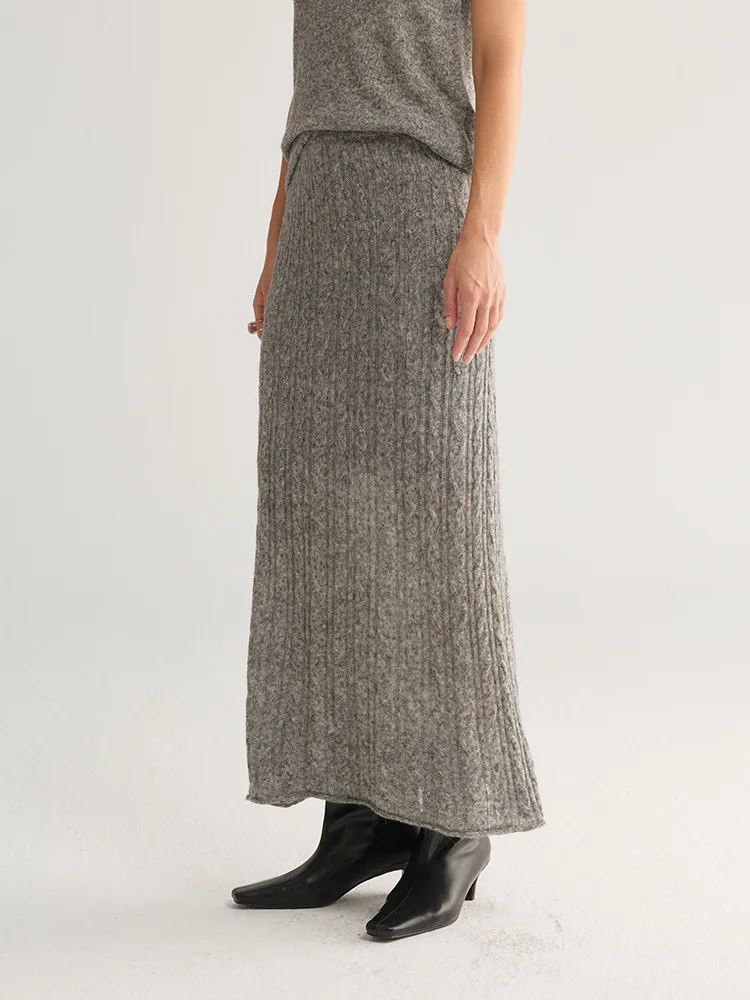 Winsleter-Wool Blended Elegant Knit Skirts, Elastic Waist Cable Stitch, Women Versatile Slim Skirts, 2026 Autumn New B68944CC