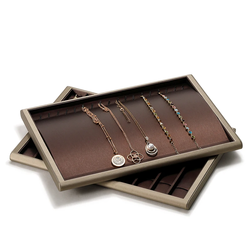 

Brown Color Jewelry Organizer Tray Shop Rings Earring Show Stand Women Necklace Bracelet Display Props