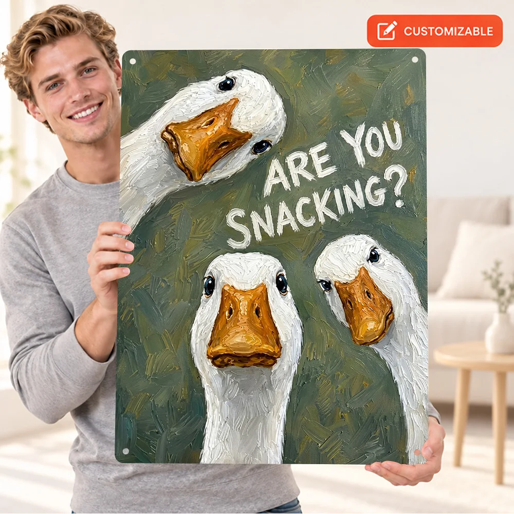 Three Curious Ducks Asking About Snacks Printed Poster Bold Design Man Cave Wall Art Personalized Aluminum Metal Sign Fan Gift