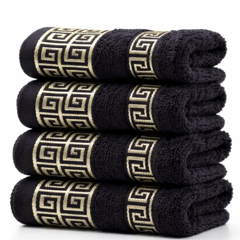 1/4/6pcs 100% Cotton Soft & Absorbent Bathroom Towels 34x74cm/70X140cm Greek Key Design Bath Towels, Christmas Black Towels